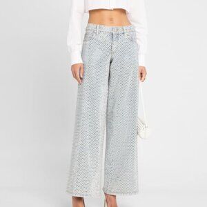 Alice and Olivia Trish Low-Rise Embellished Baggy Jeans